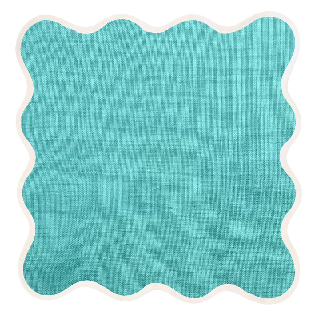 Scalloped Square Table Linen, Turquoise - The Well Appointed House