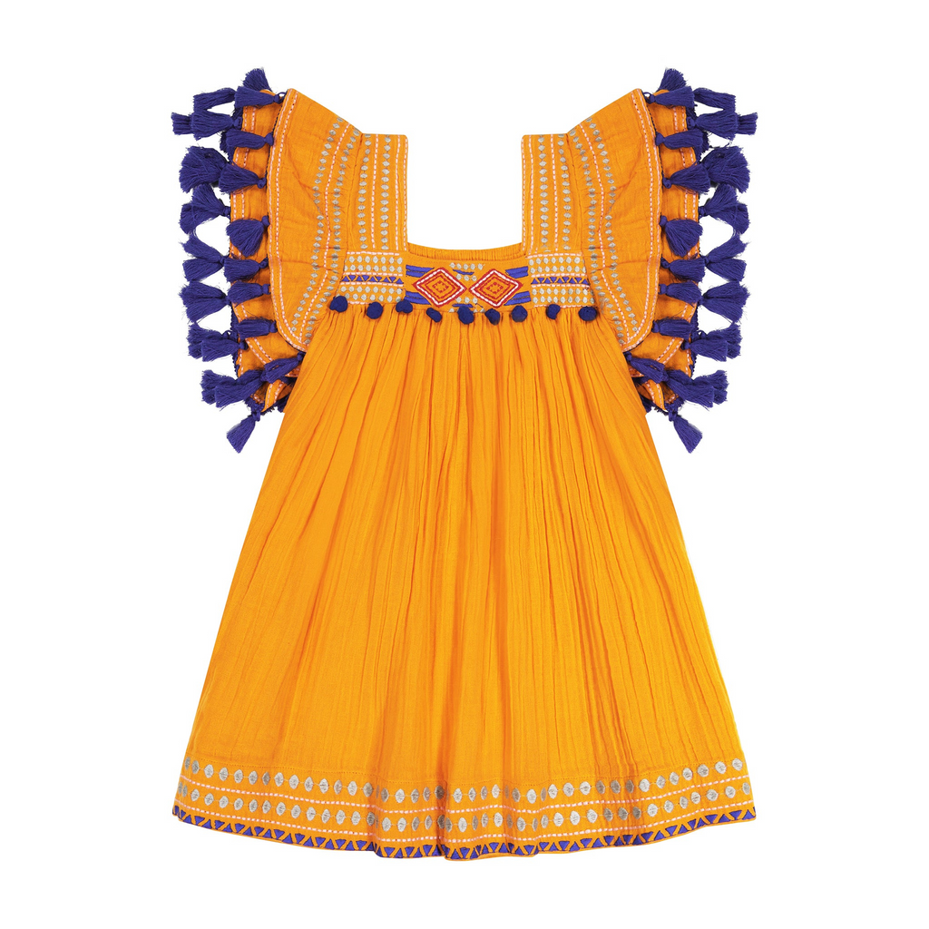 Serena Girl's Tassel Dress in Marigold Embroidery - The Well Appointed House