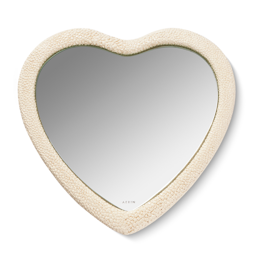 Shagreen Heart Hand Mirror, Cream. - The Well Appointed House
