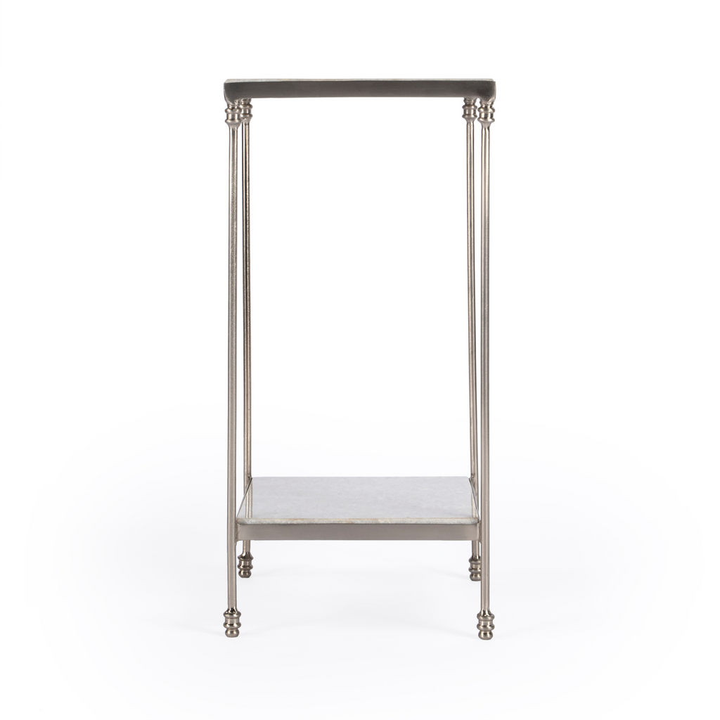Slender Iron and White Marble Two Tier Side Table - The Well Appointed House