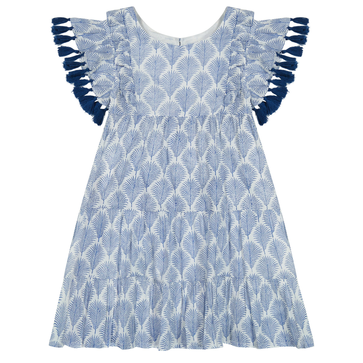 Sophie Girl's Tassel Dress White Pink Ikat