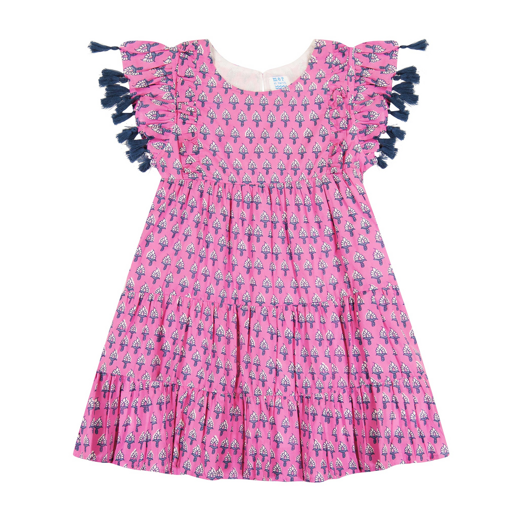 Sophie Girl's Tassel Dress in Fuschia Booti - The Well Appointed House