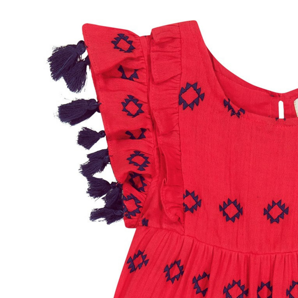 Sophie Girl's Tassel Dress in Red Embroidery - The Well Appointed House
