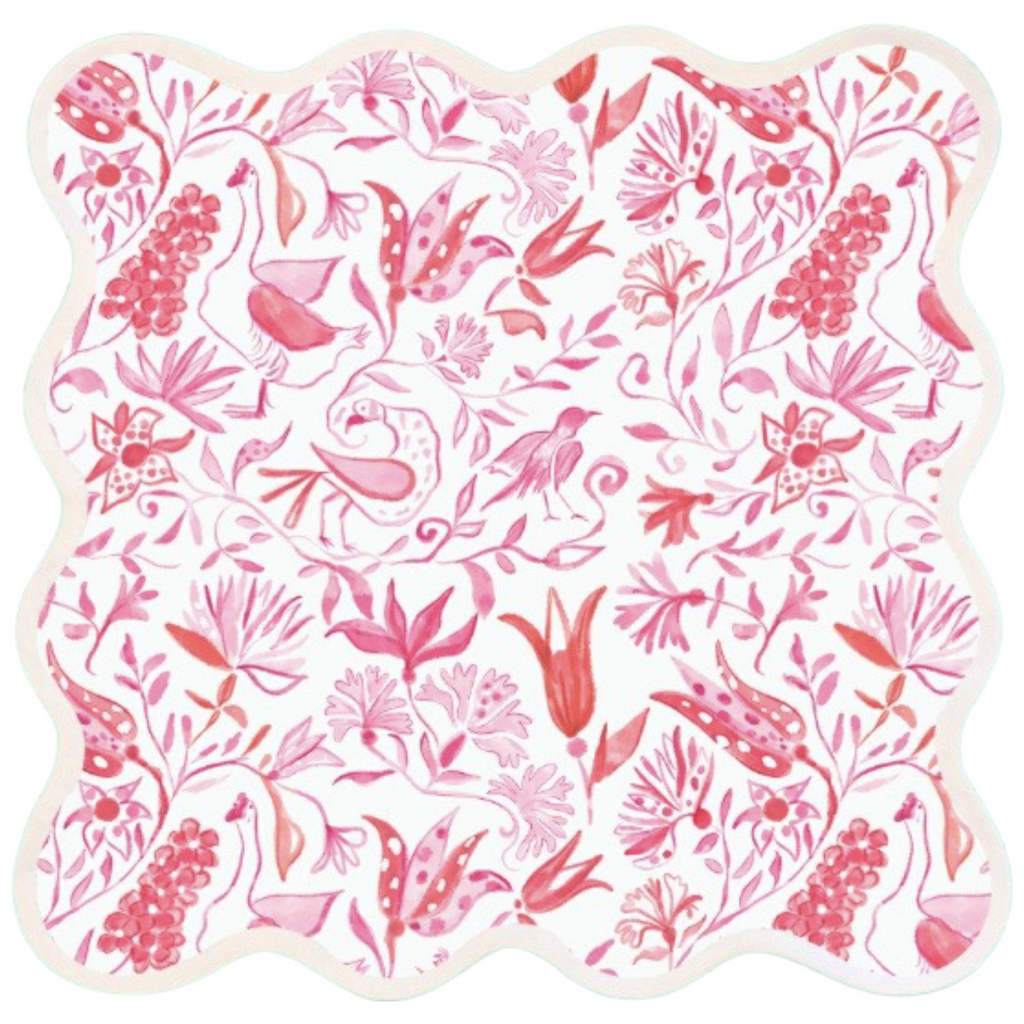 Square Scalloped Placemat, Birds of Paradise - Pink - The Well Appointed House