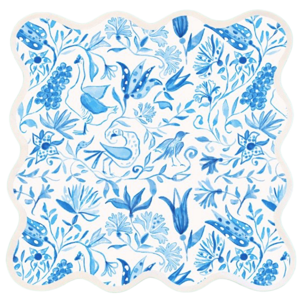 Square Scalloped Placemat, Birds of Paradise - Blue - The Well Appointed House