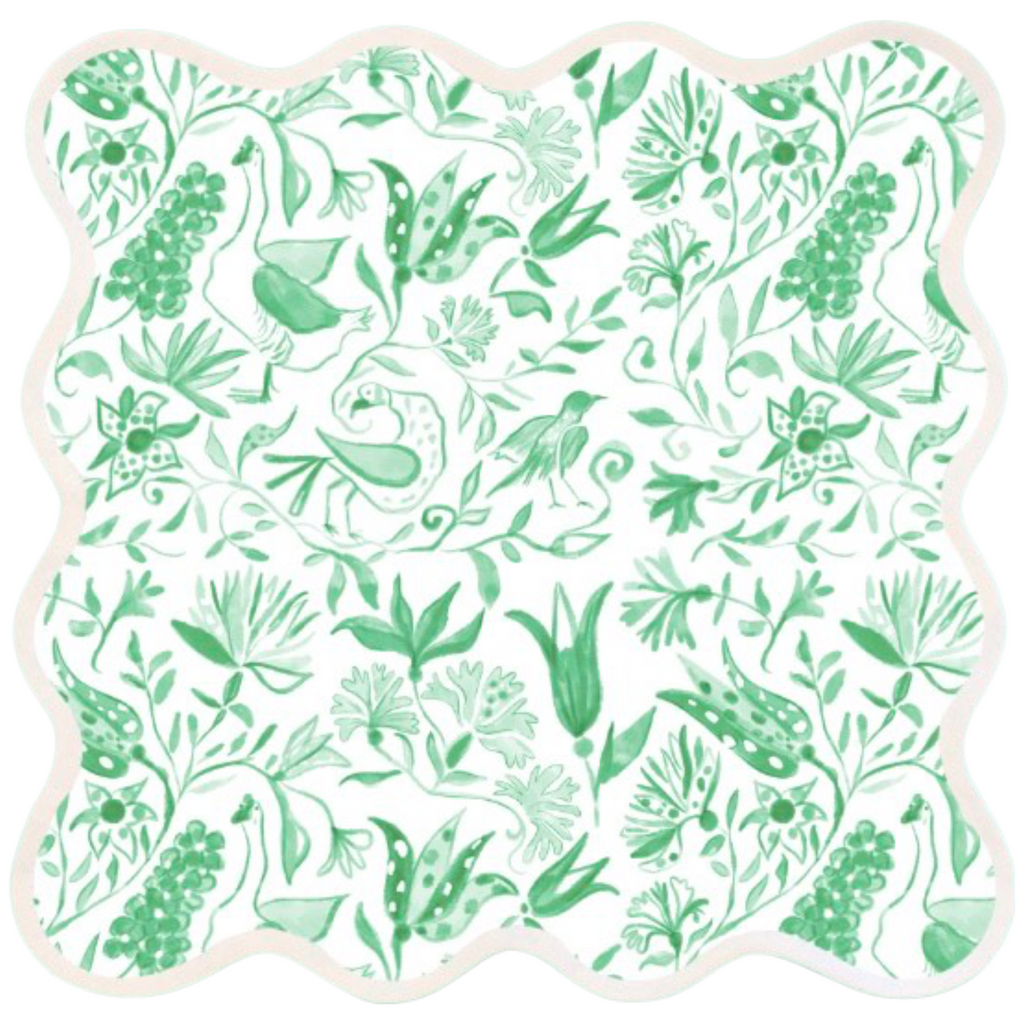 Square Scalloped Placemat, Birds of Paradise - Green - The Well Appointed House