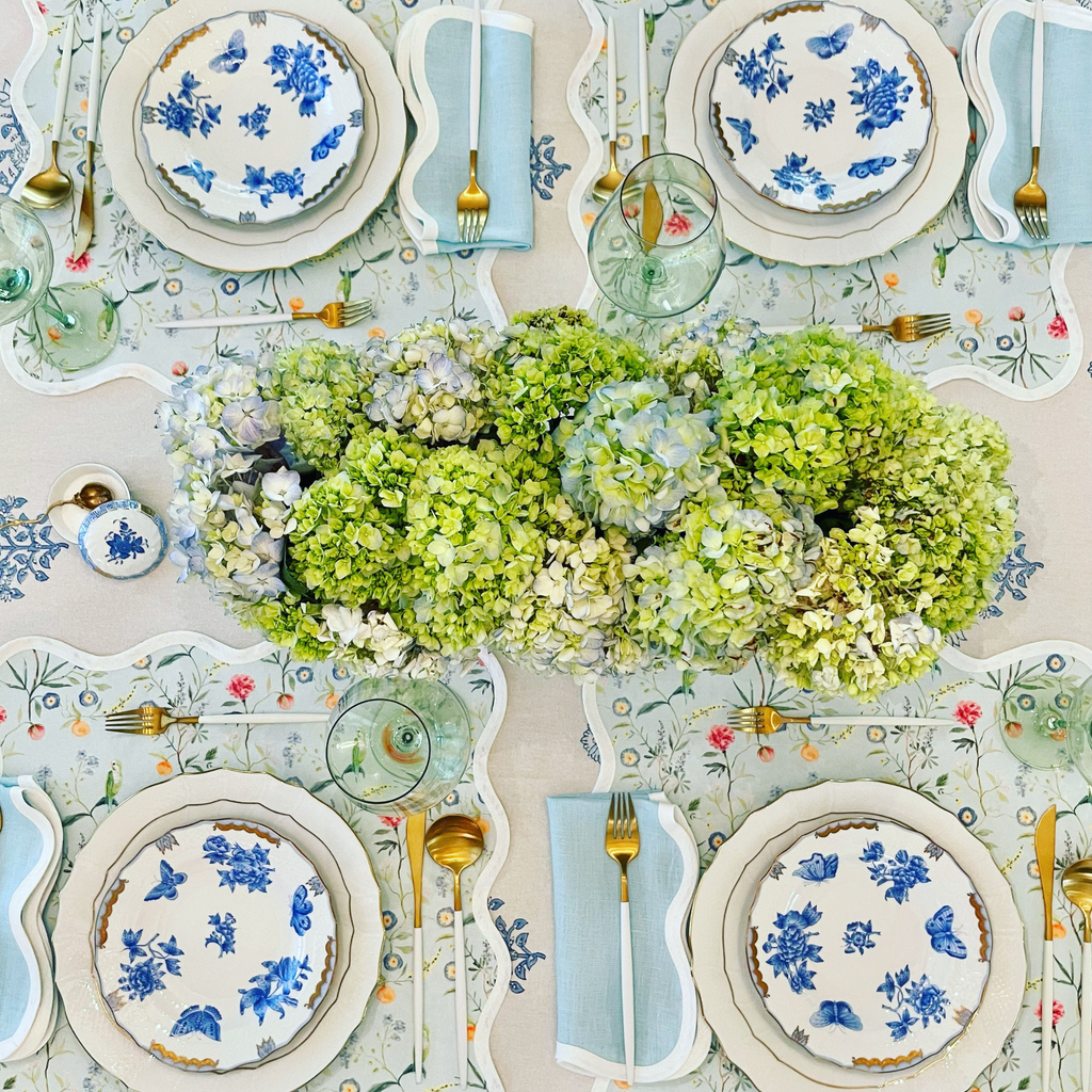 Square Scalloped Placemat, Jardin de Fleurs - Sky - The Well Appointed House