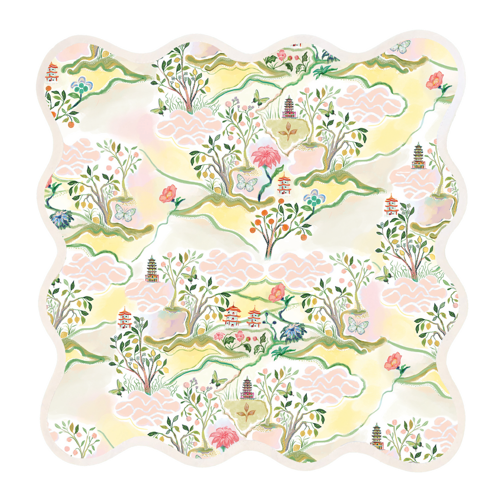 Square Scalloped Placemat, Pink Pagoda - The Well Appointed House