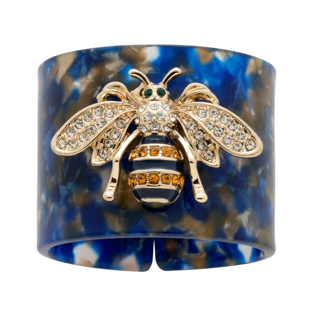 Stripey Bee Resin Napkin Rings, Blue Tortoiseshell, Set of Four - The Well Appointed House