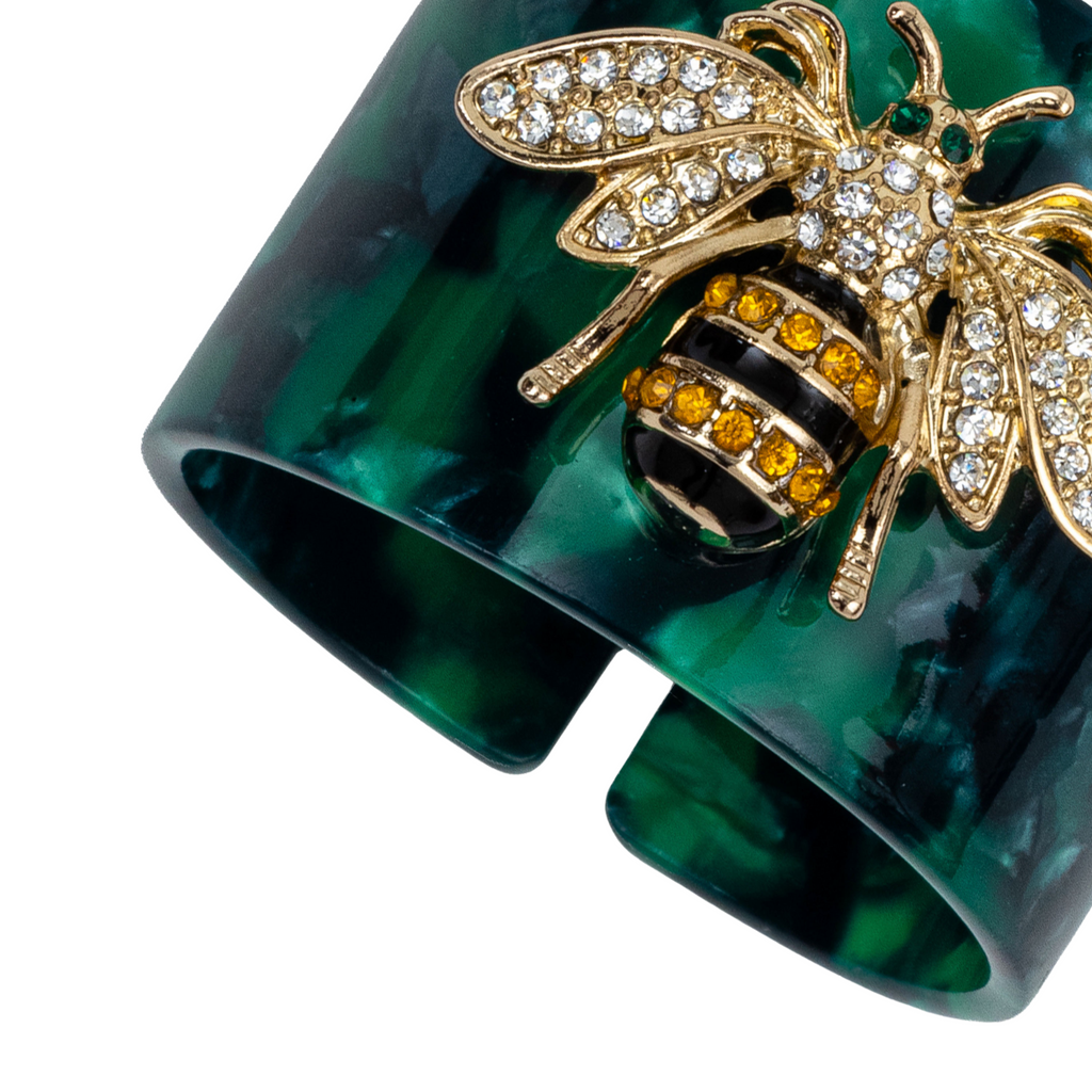 Stripey Bee Resin Napkin Rings, Green Tortoiseshell, Set of Four - The Well Appointed House