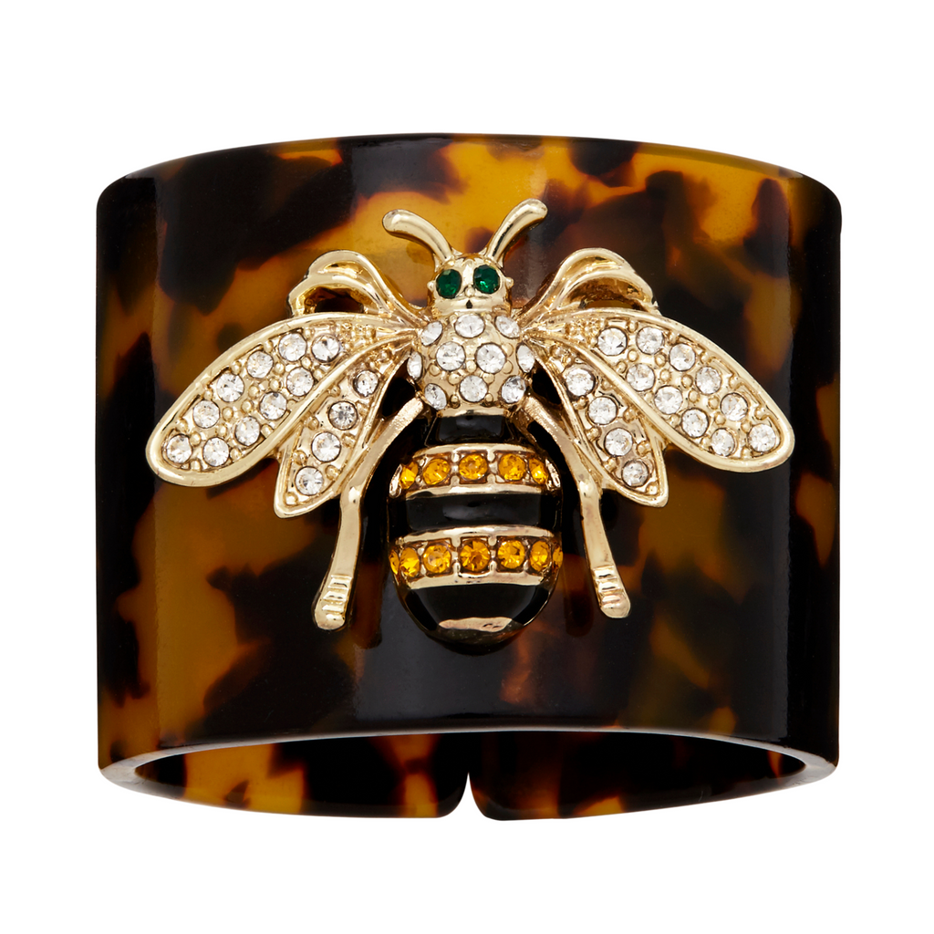 Stripey Bee Resin Napkin Rings, Tortoiseshell, Set of Four - The Well Appointed House