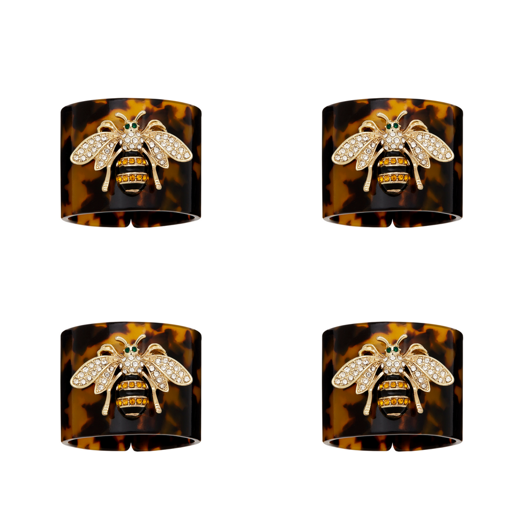 Stripey Bee Resin Napkin Rings, Tortoiseshell, Set of Four - The Well Appointed House