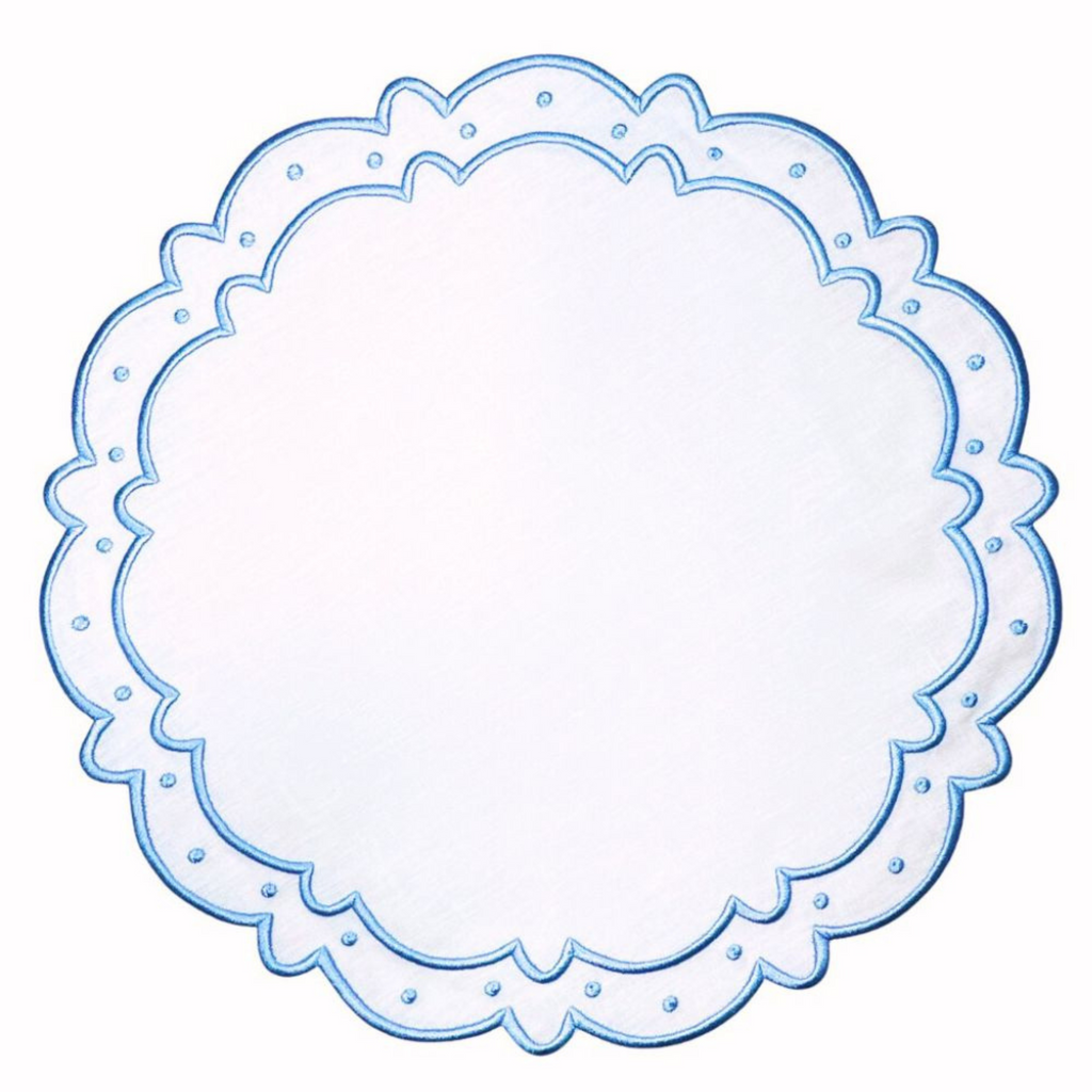 Studio Collection Linen: Ava Placemats in White/Blue, Set of 4 - The Well Appointed House