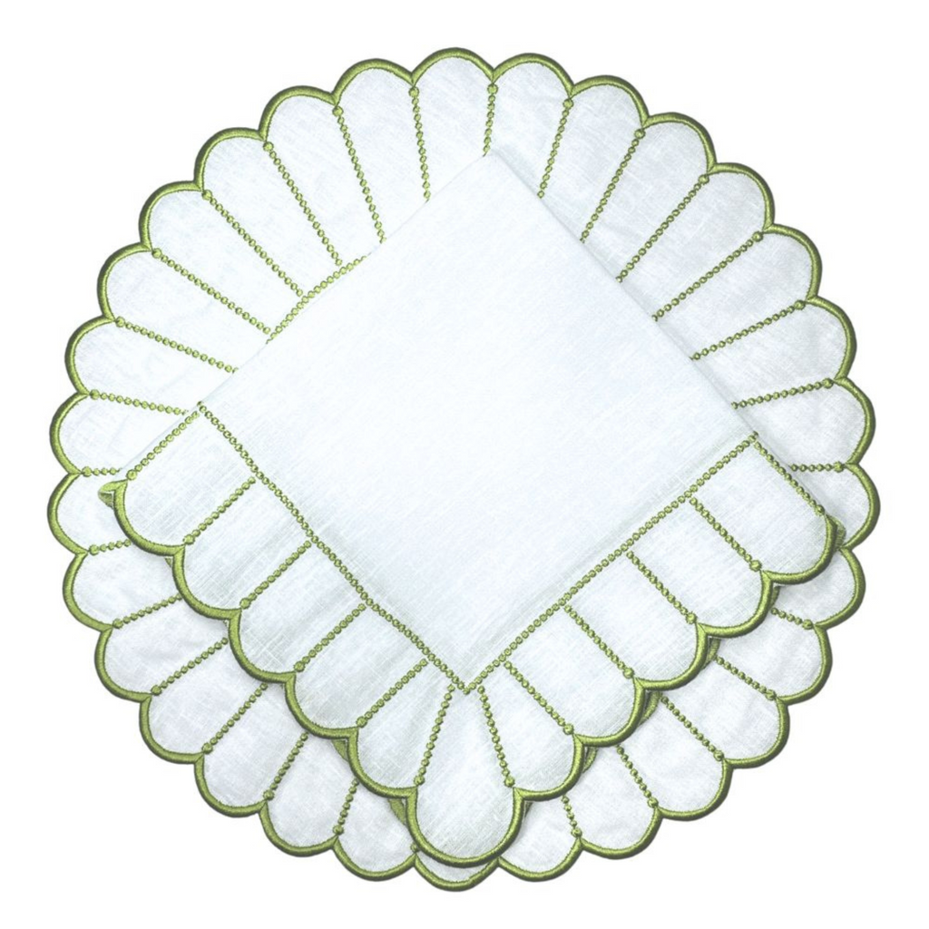 Studio Collection Linen Pippa Placemat in White/Green, Set of 4 - The Well Appointed House
