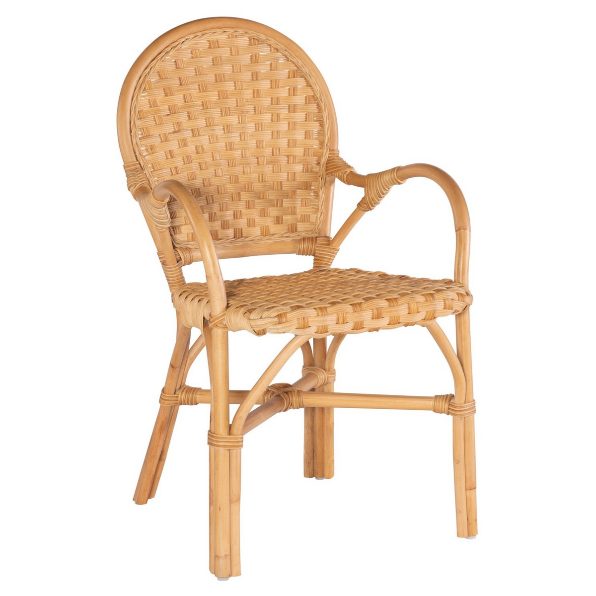 Natural Woven Rattan Swivel Arm Chair With Natural Cushions – The Well ...