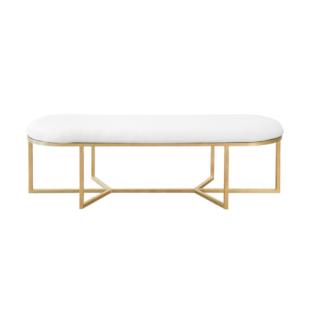 Tamia White Linen and Gold Leaf Oblong Bench - Ottomans, Benches & Stools - The Well Appointed House