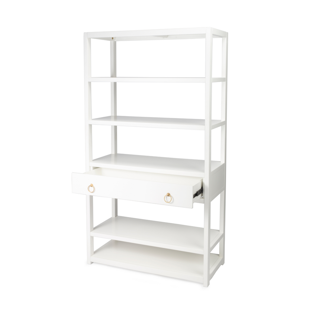 Tall White Bookcase With Gold Pulls - The Well Appointed House