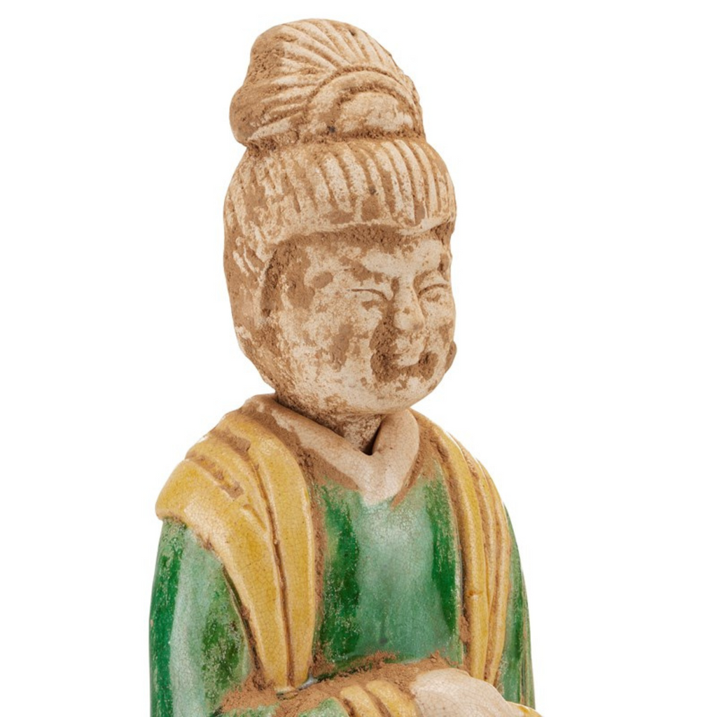 Tang Dynasty Servants Figurines in Green And Yellow - The Well Appointed House 