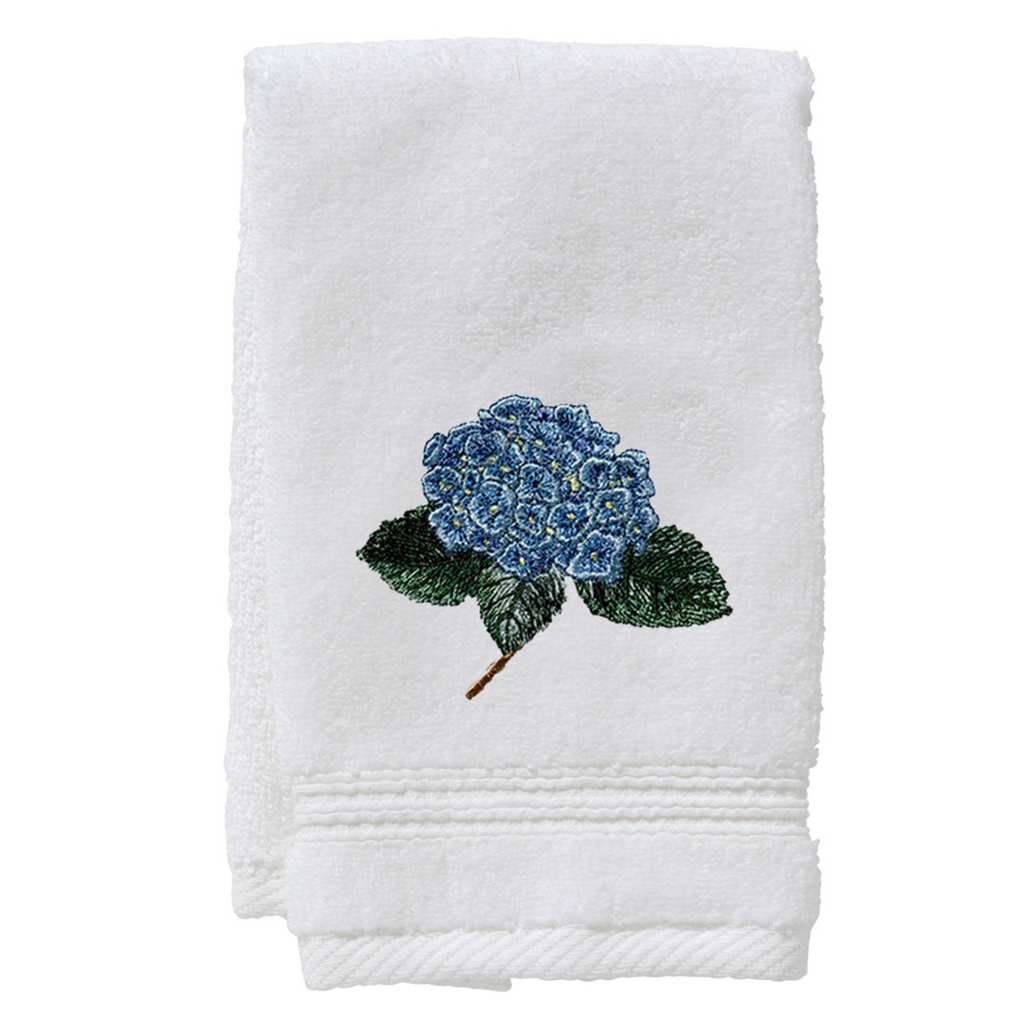 Terry Guest Towel With Embroidered Blue Hydrangea - The Well Appointed House
