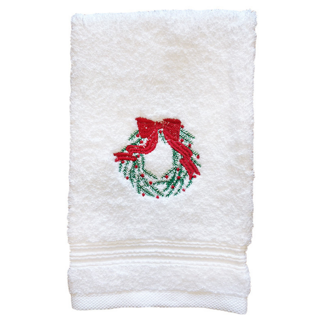 Terry Guest Towel With Embroidered Christmas Wreath - The Well Appointed House