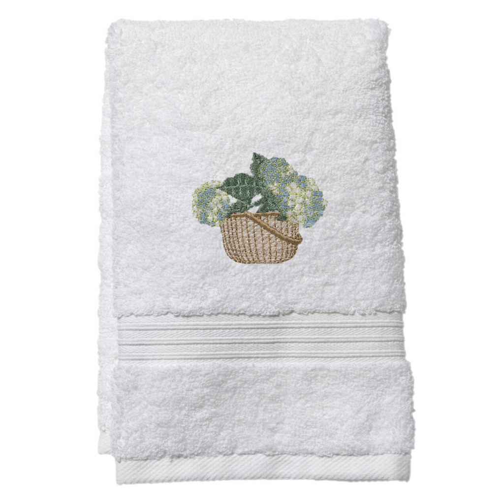 Terry Guest Towel With Embroidered Hydrangea Basket - The Well Appointed House