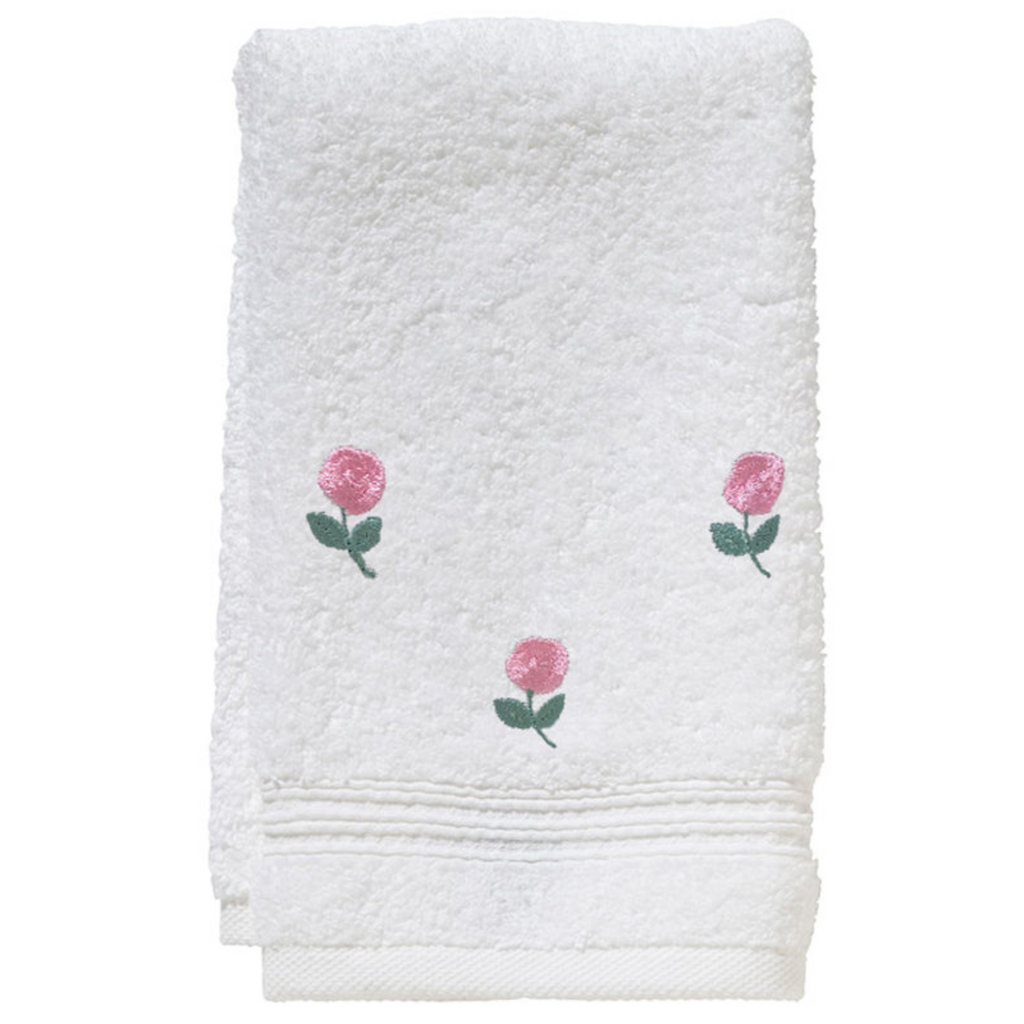 Terry Guest Towel With Embroidered Pink Rosebuds - The Well Appointed House
