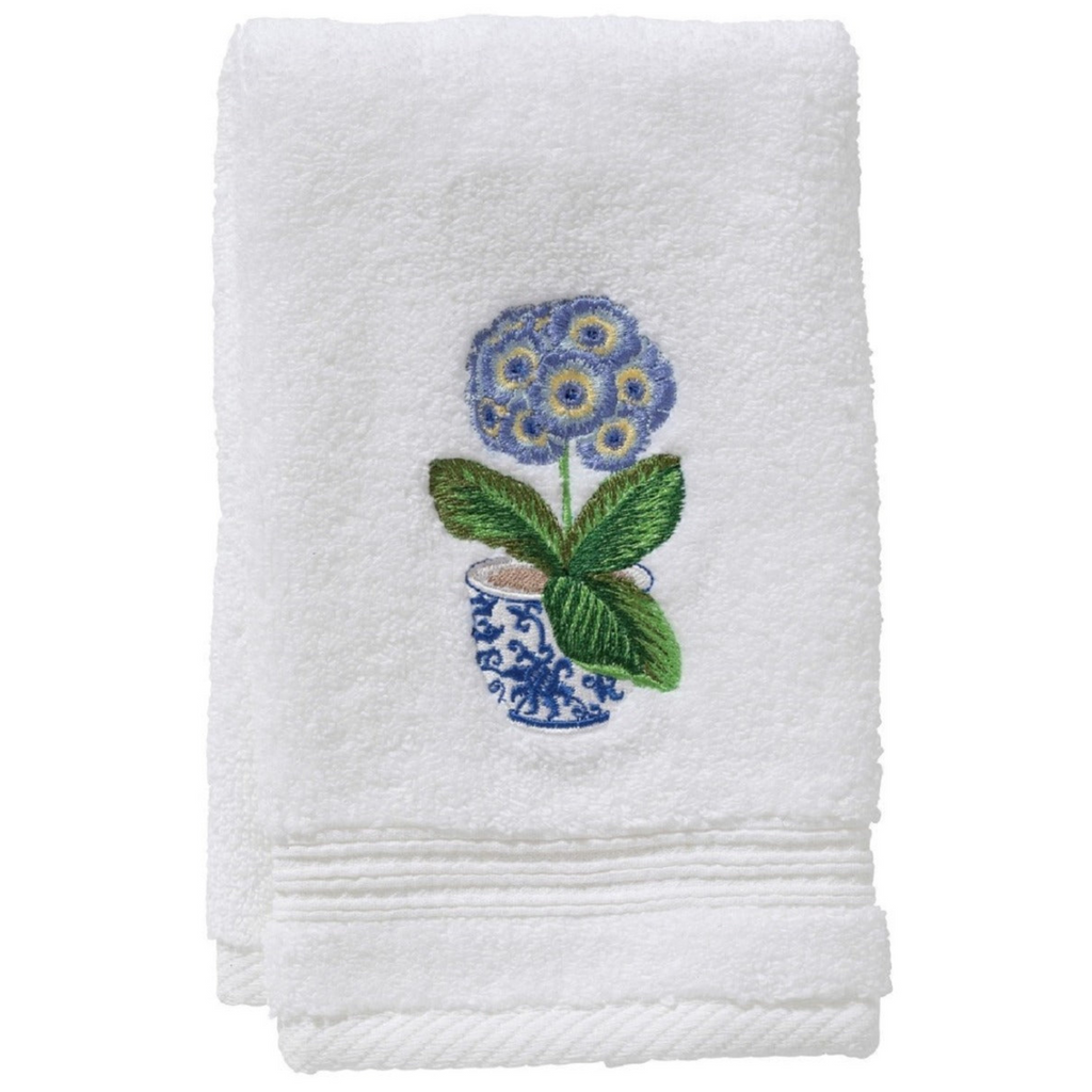 Terry Guest Towel With Embroidered Potted Blue Primrose - The Well Appointed House