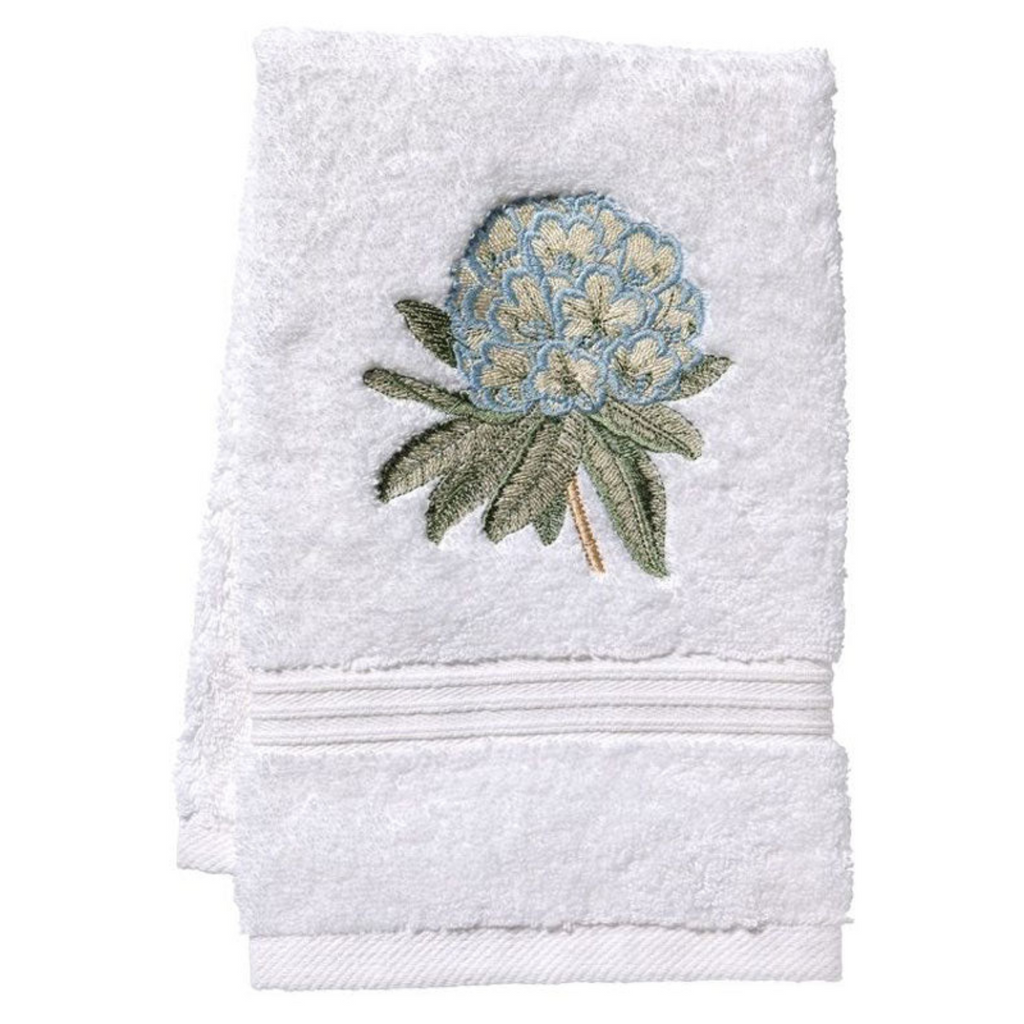 Terry Guest Towel With Embroidered Rhododendron in Duck Egg Blue - The Well Appointed House