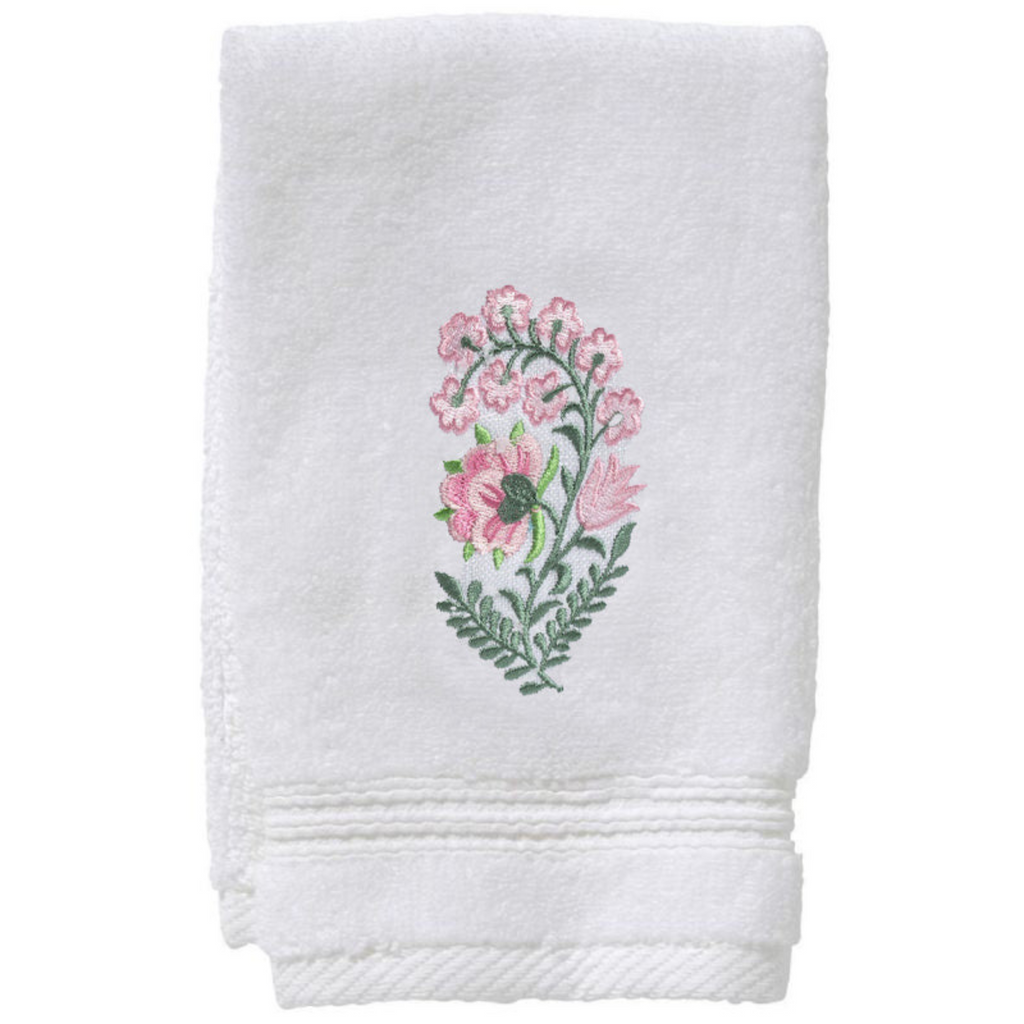 Terry Guest Towel With Pink Fleur Embroidery - The Well Appointed House