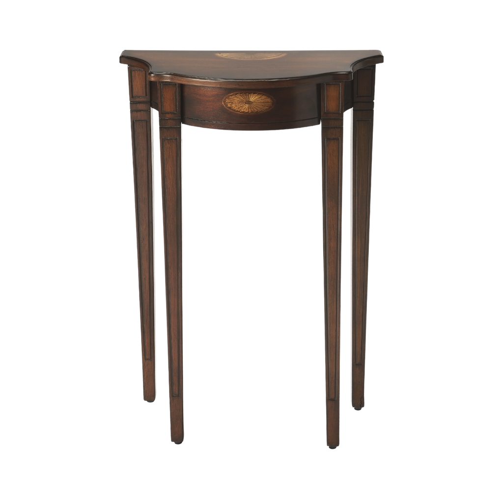 Traditional 20" Demilune Cherry Console Table in Dark Brown - The Well Appointed House