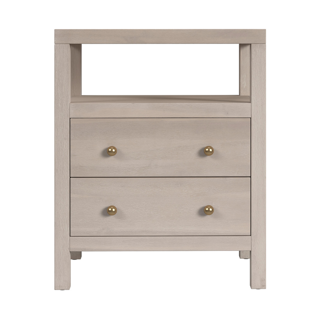 Traditional Two Drawer Nightstand in Antique Taupe Finish - The Well Appointed House