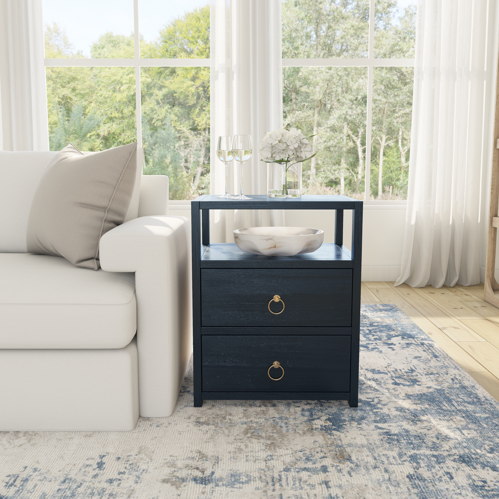 Two Drawer Side Table in Navy - Nightstands & Chests - The Well Appointed House