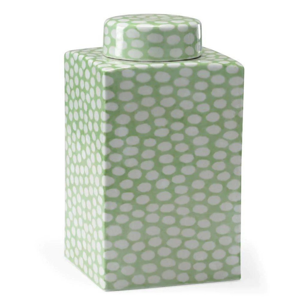 Green & White Polka Dotted Porcelain Rectangular Canister - Vases & Jars - The Well Appointed House