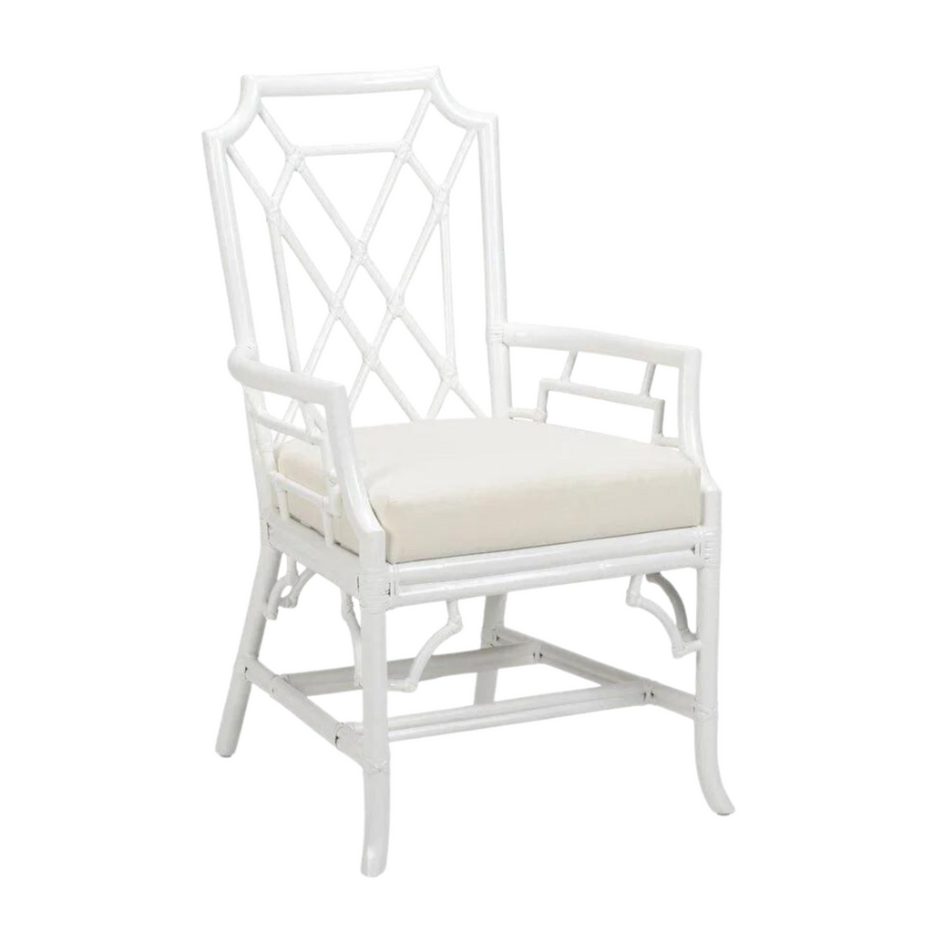 Palm Beach Rattan Fretwork Arm Chair in White - Accent Chairs - The Well Appointed House