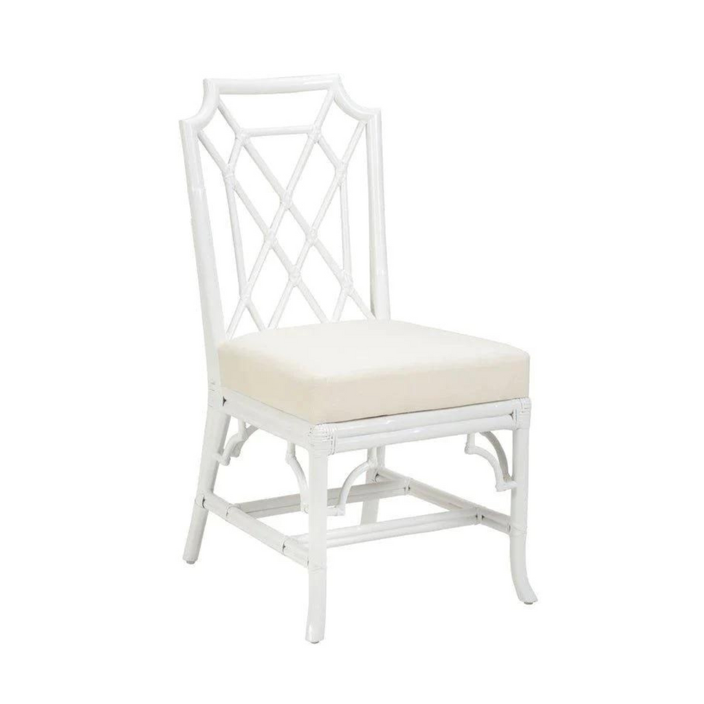 Palm Beach Rattan Fretwork Side Chair in White - The Well Appointed House