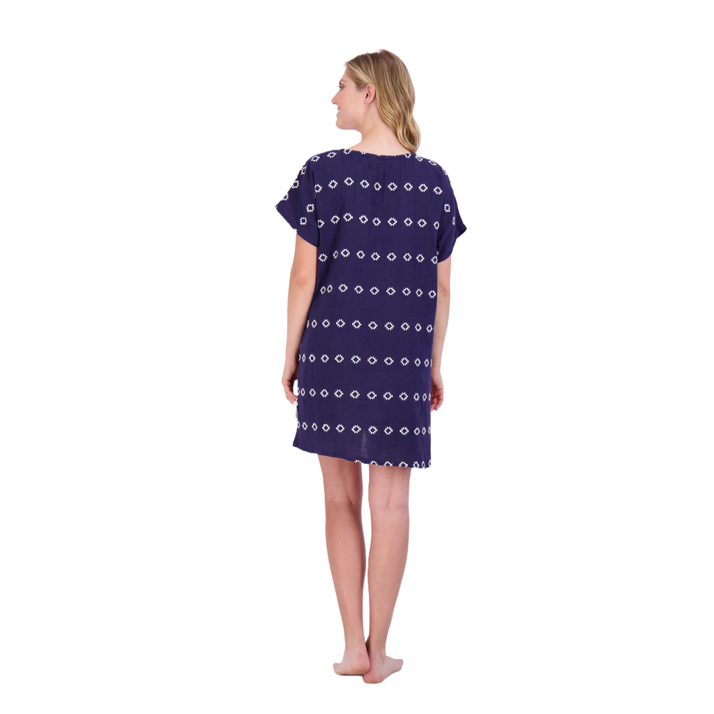Capucine Women's Mini Caftan Dress Navy Embroidery - The Well Appointed House