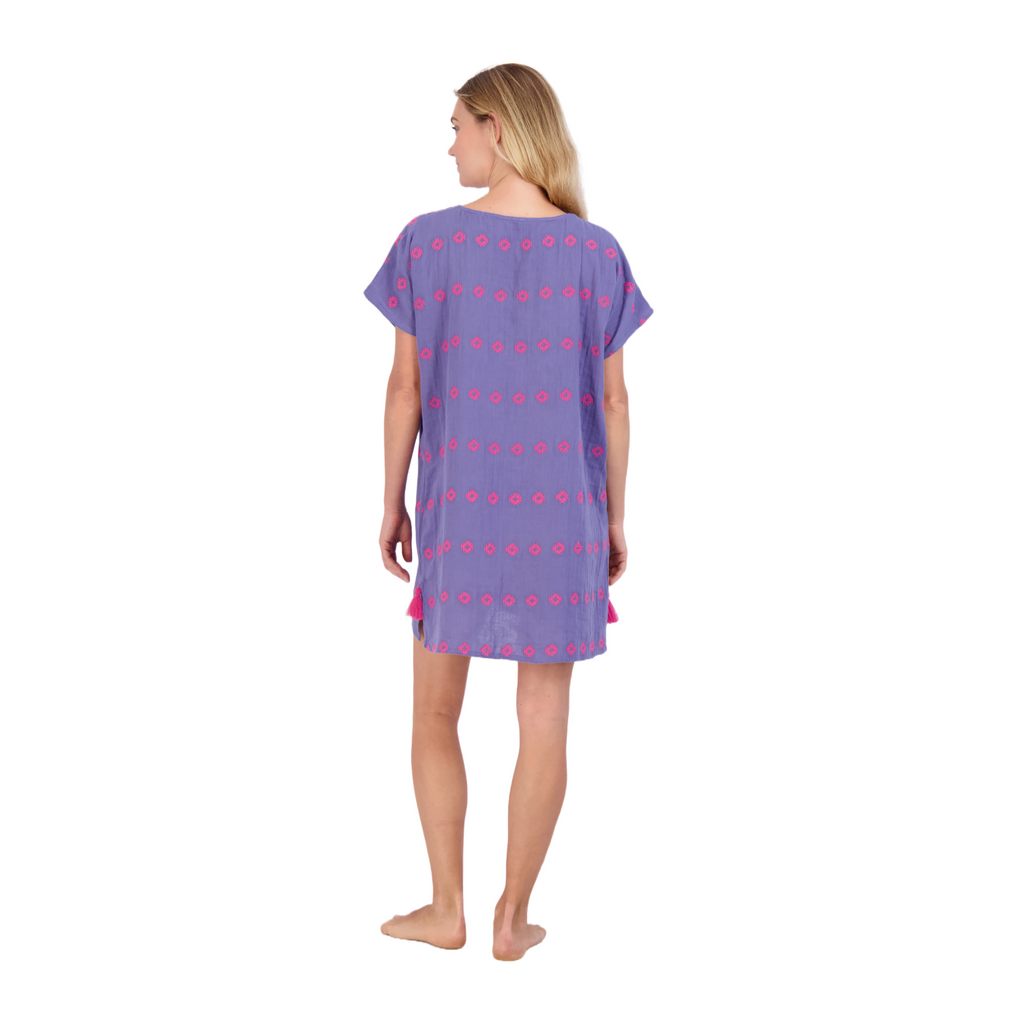 Capucine Women's Mini Caftan Dress Periwinkle Embroidery - The Well Appointed House