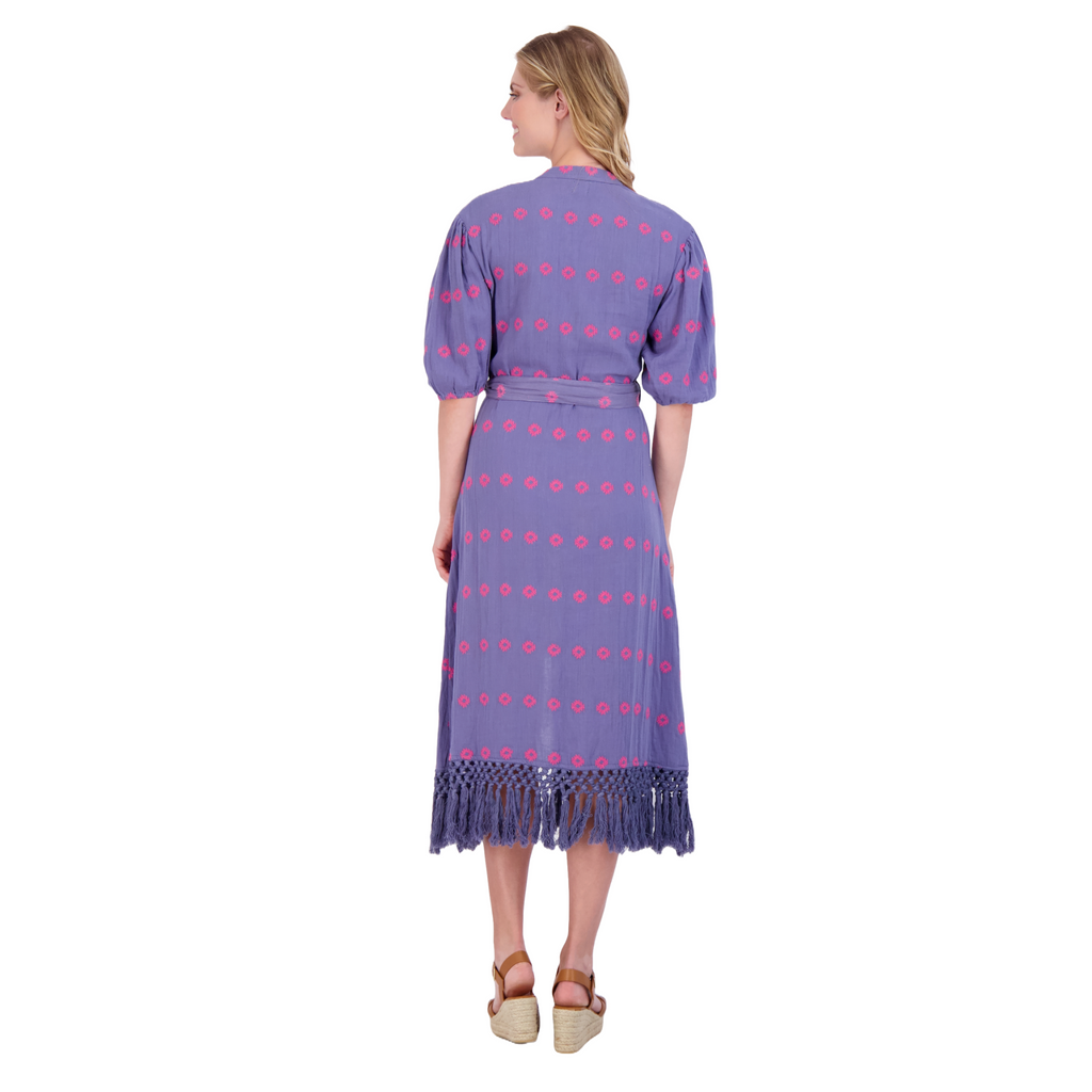 Estelle Women's Fringed Shirtdress Periwinkle Embroidery - The Well Appointed House