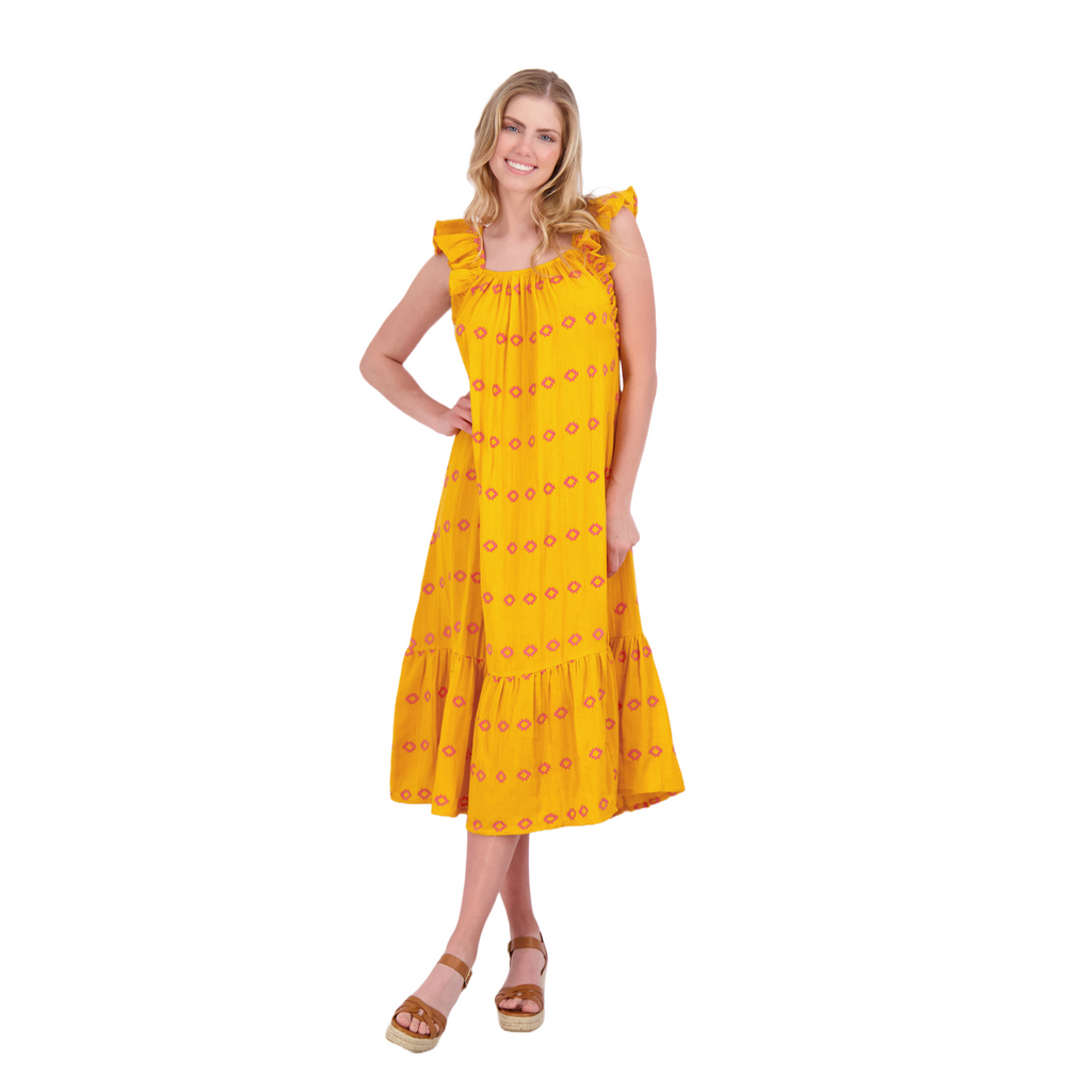Eva Women's Ruffle Sundress Marigold Embroidery - The Well Appointed House
