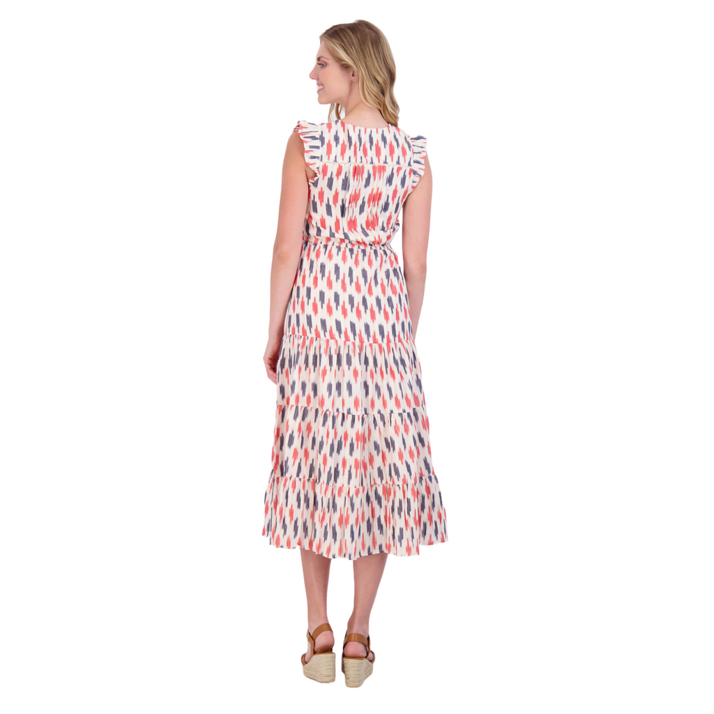 Giselle Women's Maxi Dress Cream Red Navy Ikat - The Well Appointed House