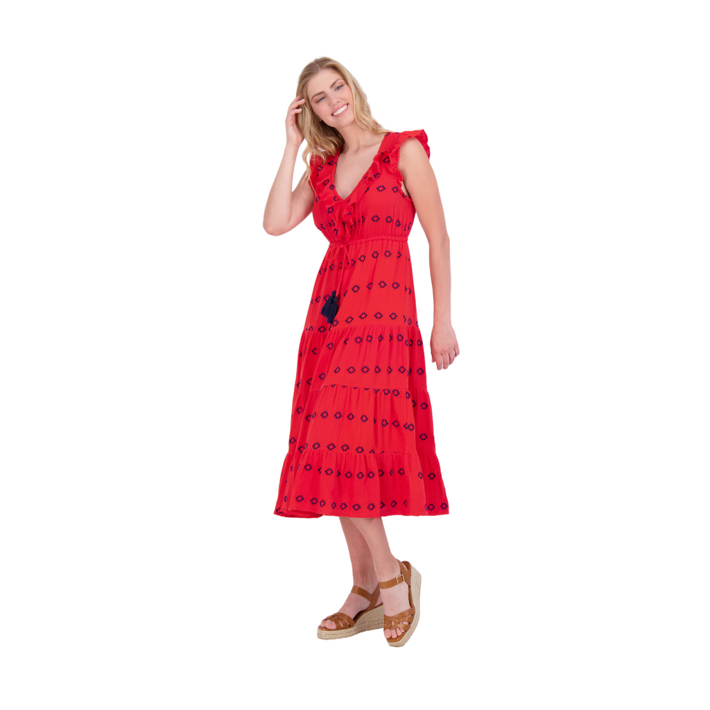 Giselle Women's Maxi Dress Red Embroidery - The Well Appointed House