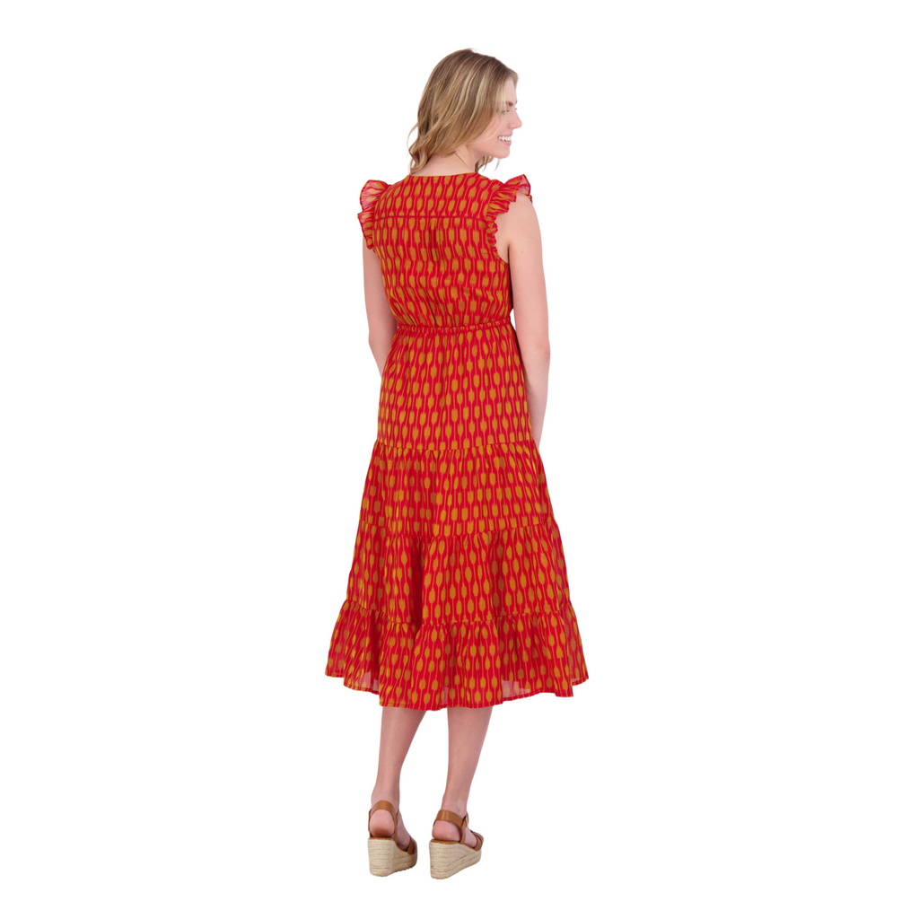 Giselle Women's Maxi Dress Red Gold Ikat - The Well Appointed House