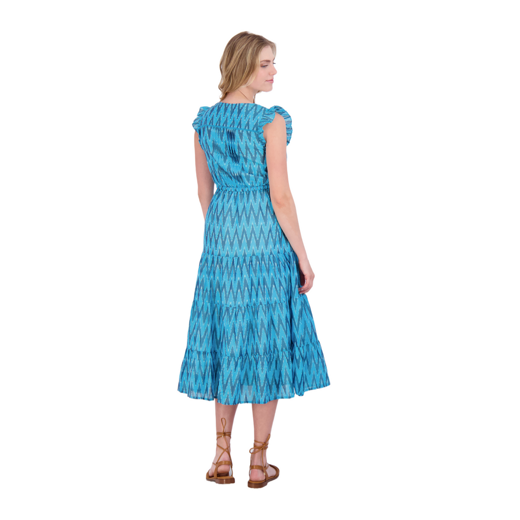 Giselle Women's Maxi Dress Turquoise Ikat - The Well Appointed House