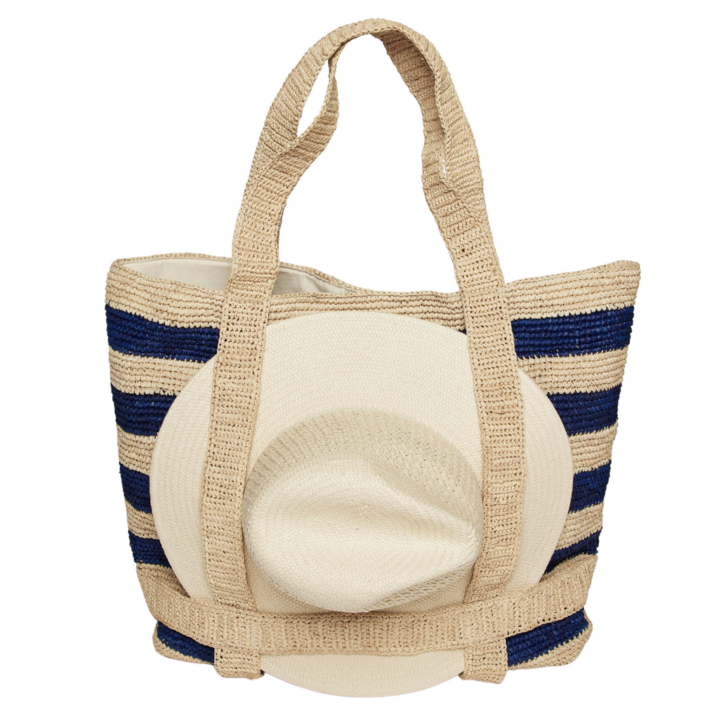 The Original Straw Traveler Bag- Navy Stripe - The Well Appointed House