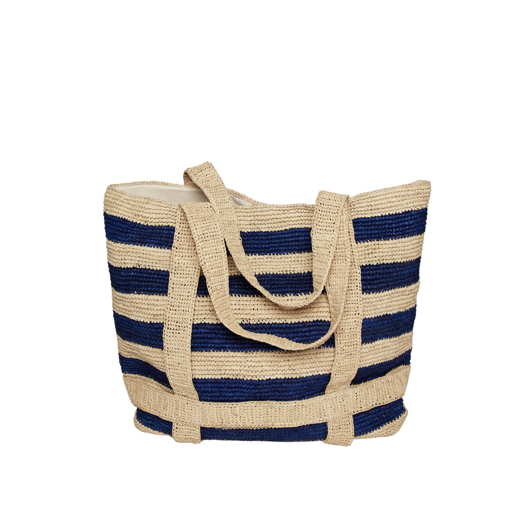 The Original Straw Traveler Bag- Navy Stripe - The Well Appointed House