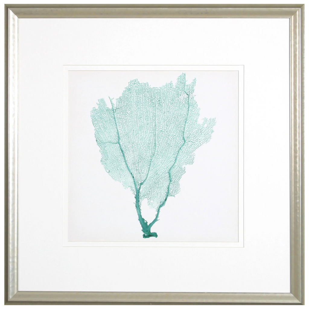 Aqua Sea Fan I Lithograph Wall Art in Silver Frame - Paintings - The Well Appointed House