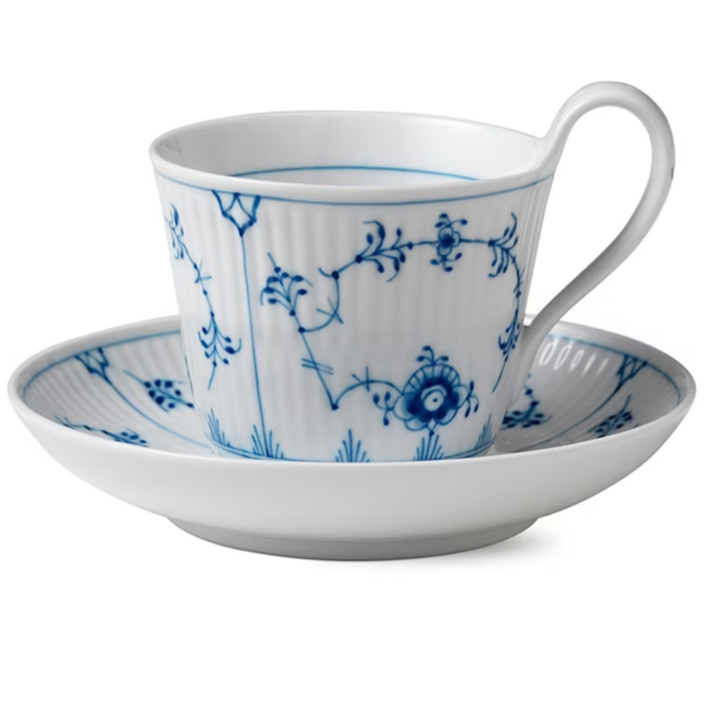 Blue Fluted Plain High Handle Cup and Saucer 25CL - Well Appointed House