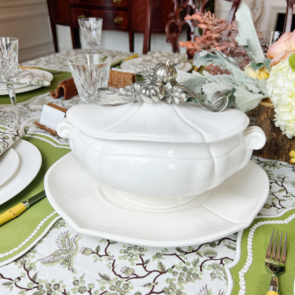 White Harvest Stoneware Soup Tureen with Pewter Knob - The Well Appointed House