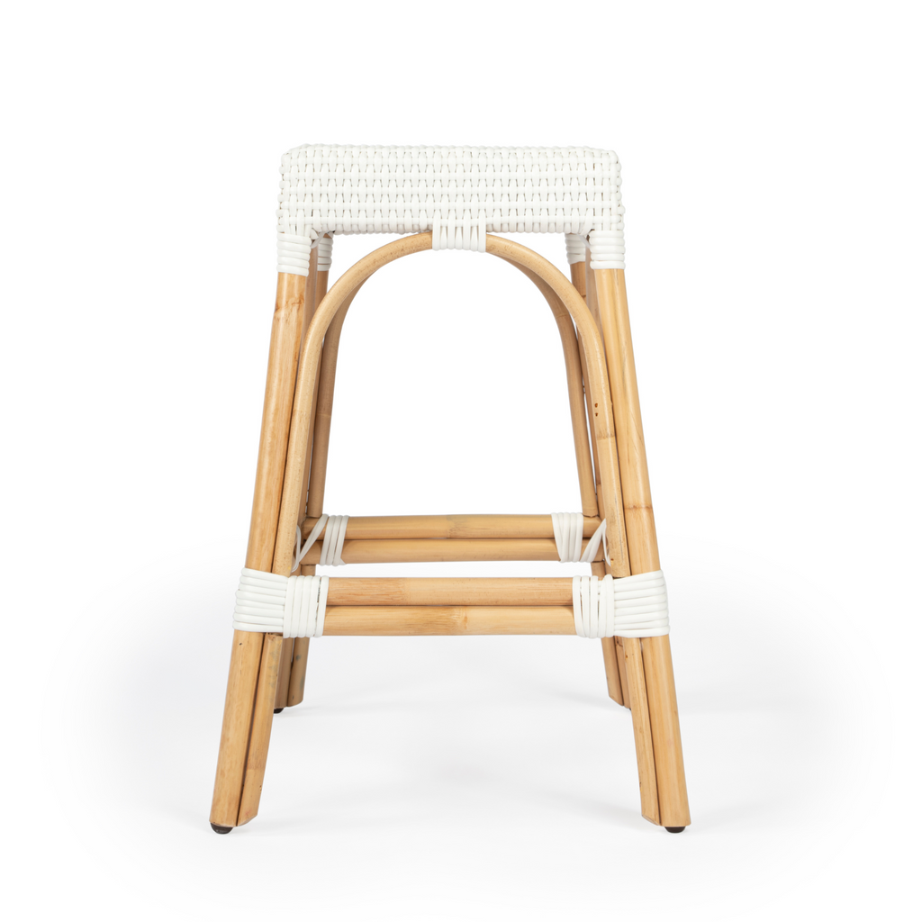 White Rattan Frame Rectangular Counter Stool - The Well Appointed House