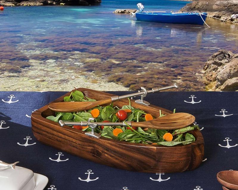 Acacia Wood Row Boat Salad Bowl Set - Serveware - The Well Appointed House